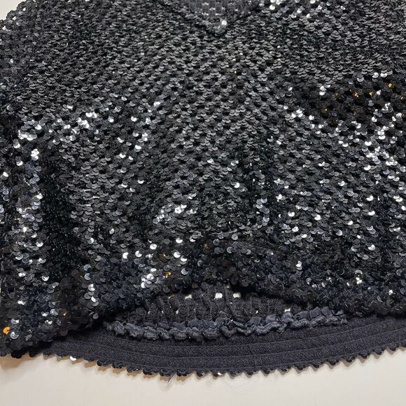 Vintage 80s Three Flaggs Sz Medium Black Sequin Disco Mesh Top Pullover - Picture 6 of 8